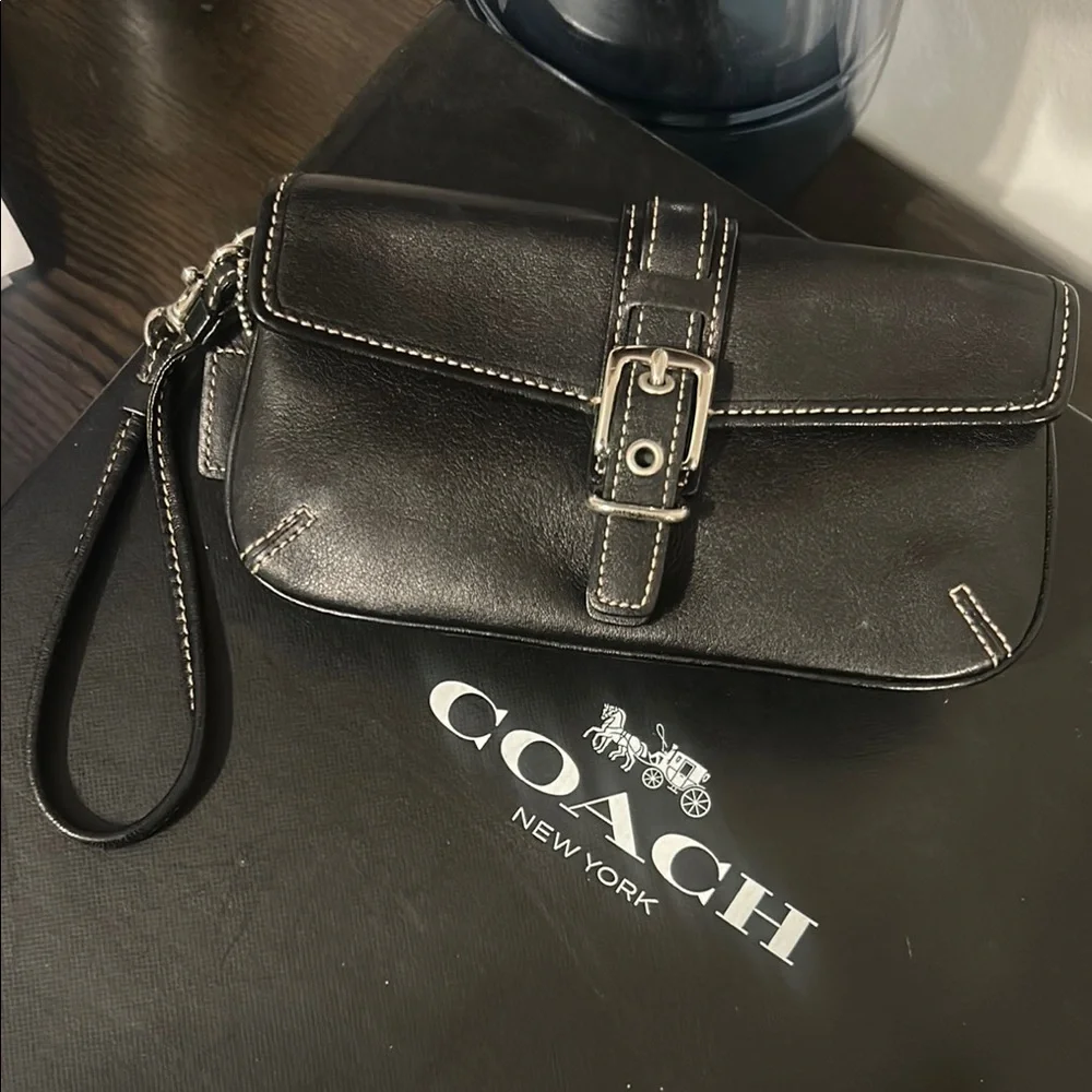 Black Leather Vintage Wristlet with Buckle